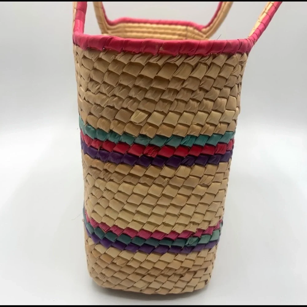 Boho Straw Woven Colorful Striped Handbag Basket Tote